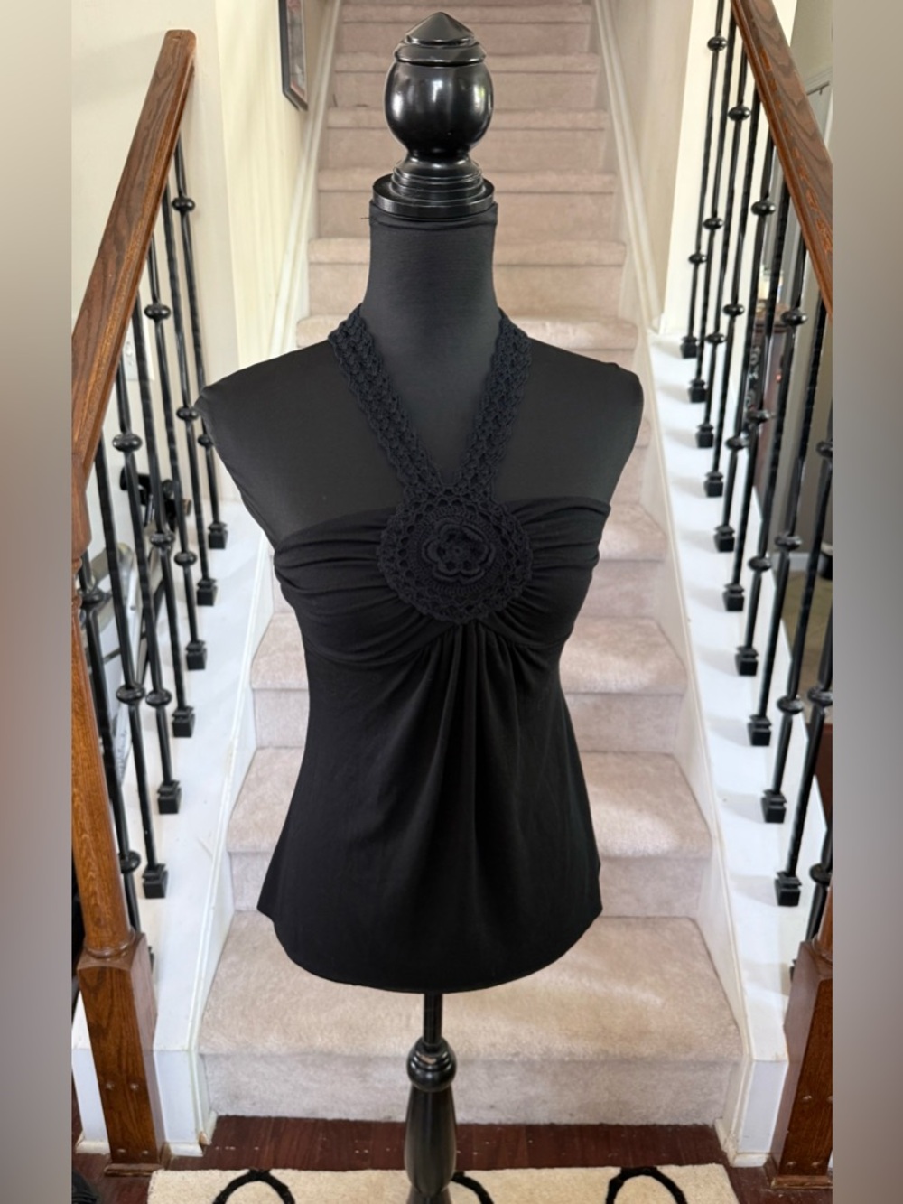 Black Crochet Halter Top